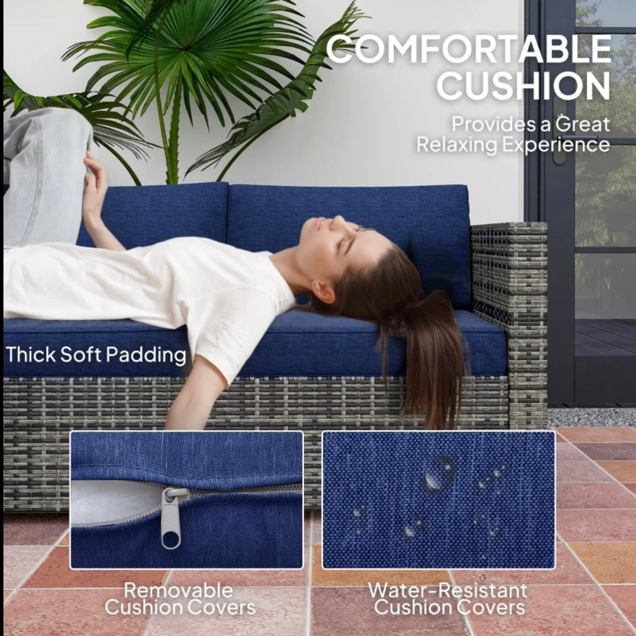PatioFurnit Coastline Lounge Set – 4-Piece Modular Outdoor Sectional in Navy Blue