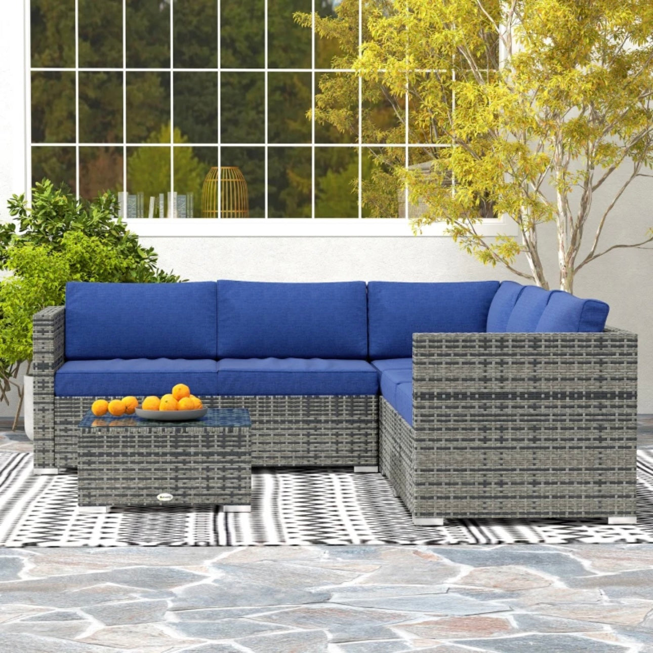 PatioFurnit Coastline Lounge Set – 4-Piece Modular Outdoor Sectional in Navy Blue