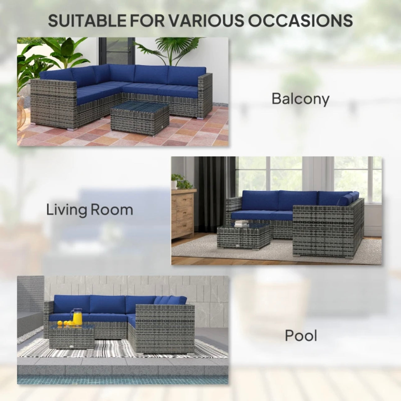 PatioFurnit Coastline Lounge Set – 4-Piece Modular Outdoor Sectional in Navy Blue