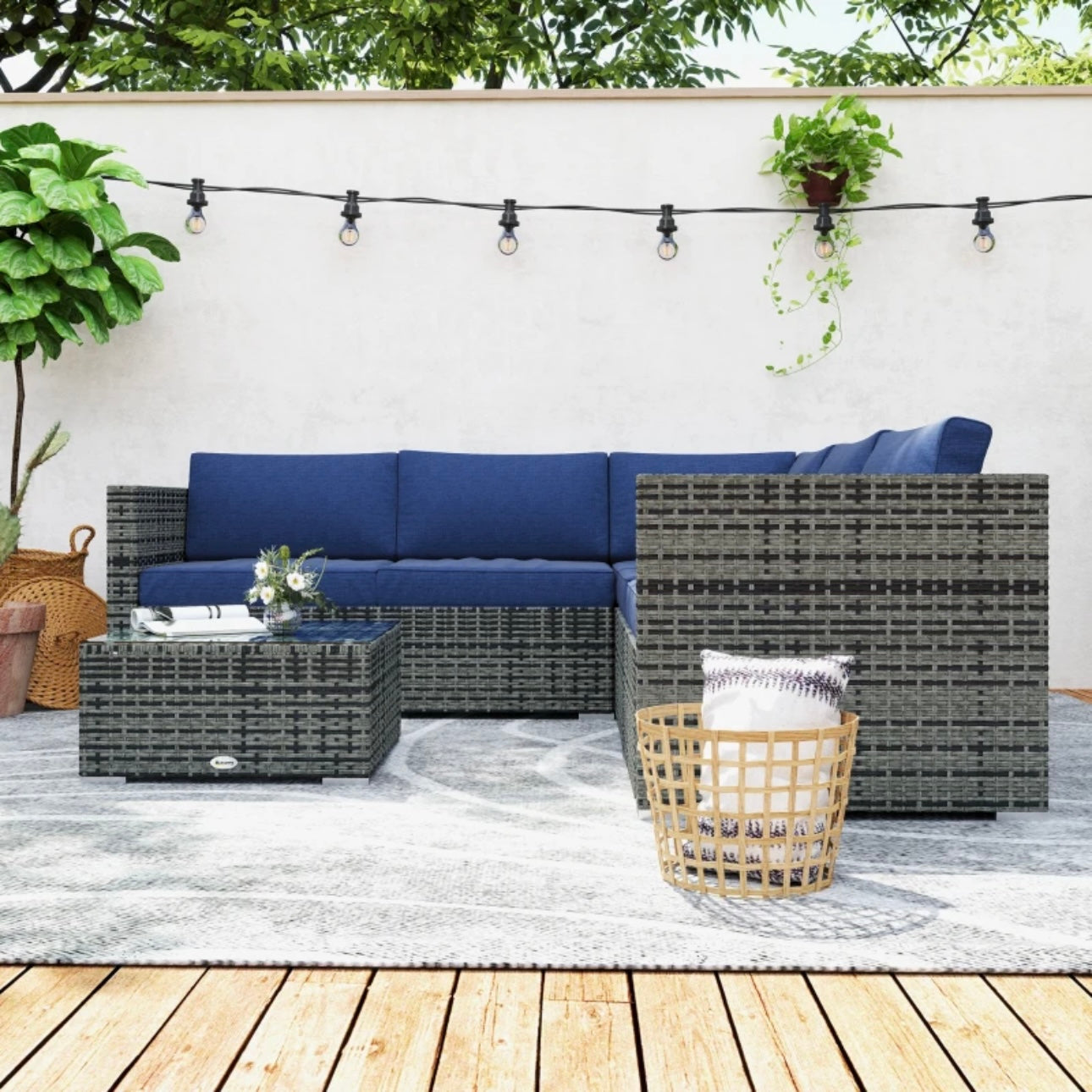 PatioFurnit Coastline Lounge Set – 4-Piece Modular Outdoor Sectional in Navy Blue