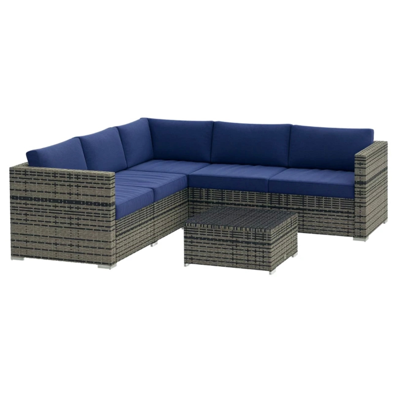PatioFurnit Coastline Lounge Set – 4-Piece Modular Outdoor Sectional in Navy Blue