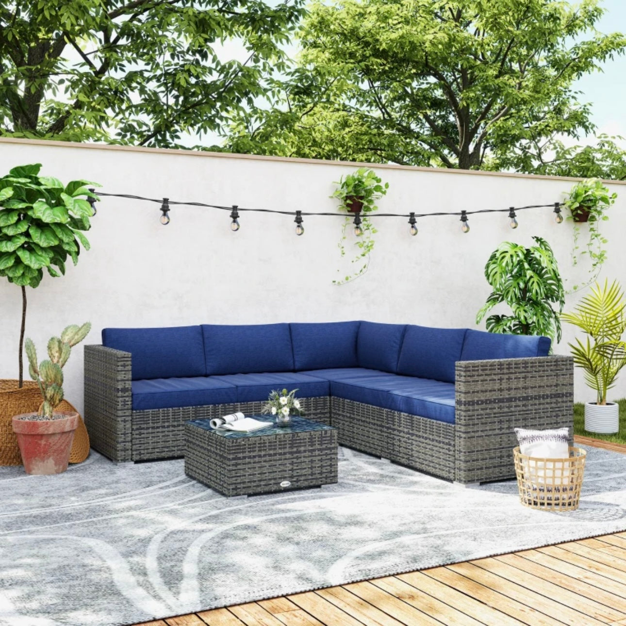 PatioFurnit Coastline Lounge Set – 4-Piece Modular Outdoor Sectional in Navy Blue