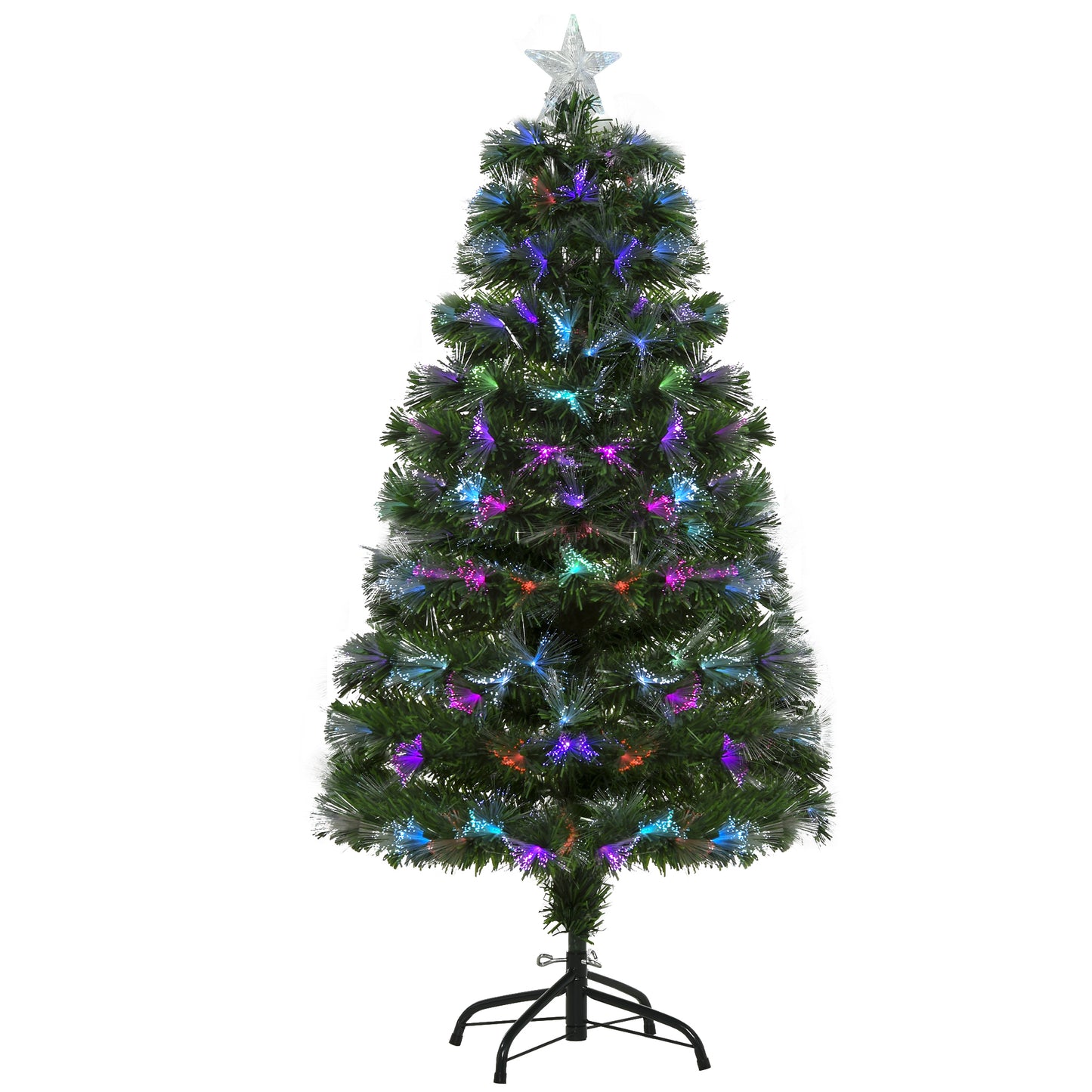 4ft Xmas Tree Pre-Lit LED Christmas Tree Optic Fiber with Top Star Artificial Fireworks Spruce Tree Multi-Color w/ Stand
