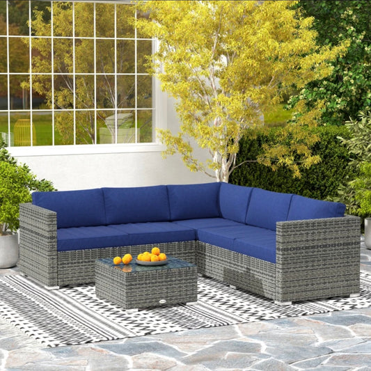 PatioFurnit Coastline Lounge Set – 4-Piece Modular Outdoor Sectional in Navy Blue