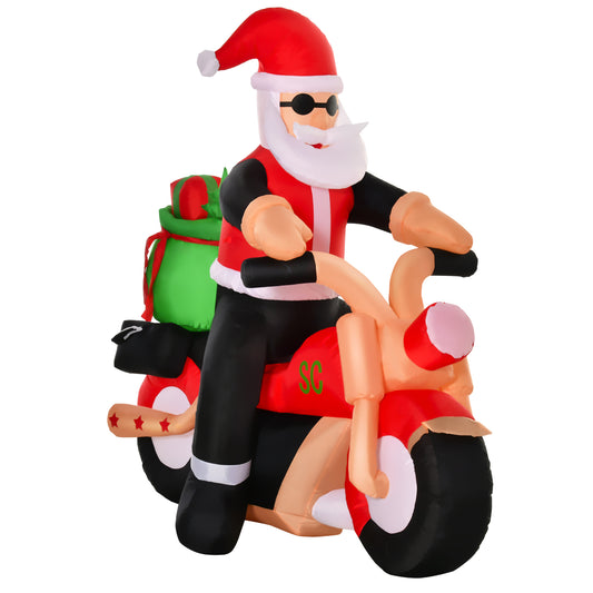 5.5ft H Christmas Holiday Yard Inflatable Outdoor, Light Up LED Decoration, Santa Claus Riding a Motorcycle