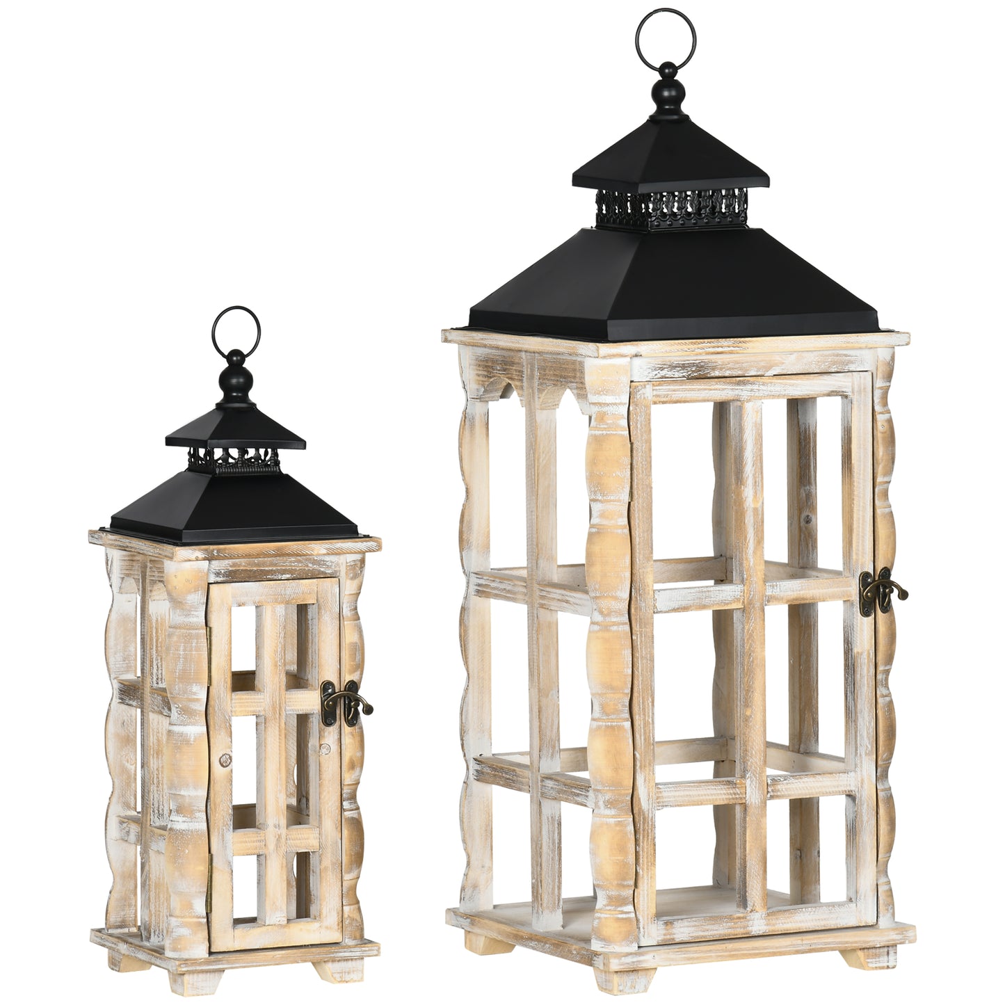 2 Pack 30"/21" Large Fine Woodworking Decorative Lantern for Home Decor