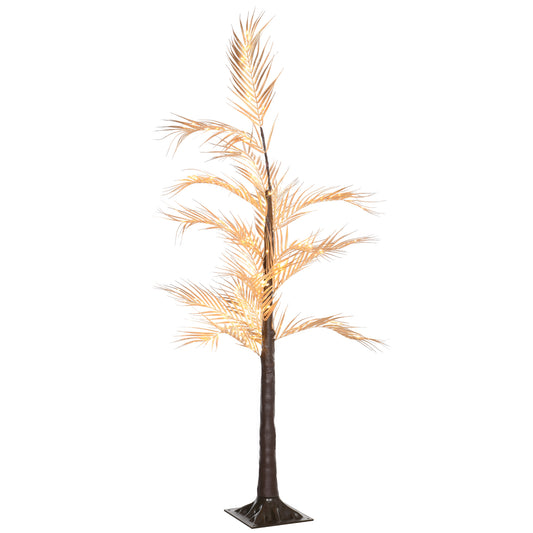 5ft. Artificial Palm Tree Light with 150 Warm White Pre-Lit LED Light for Home Party, Indoor and Covered Outdoor Use, Gold Tone