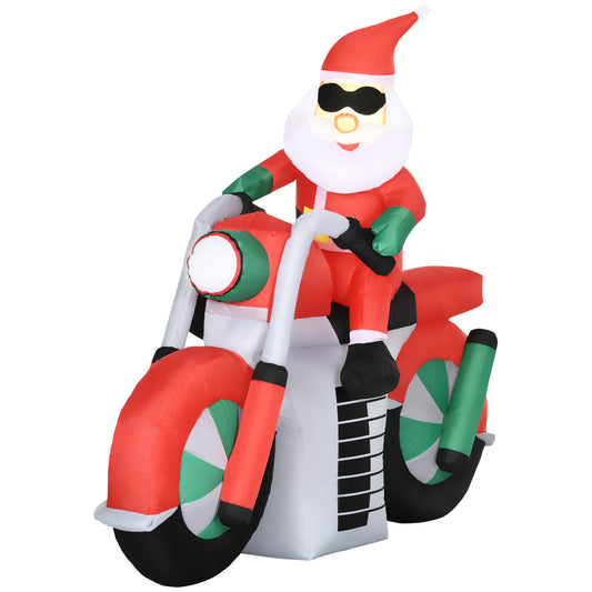 5ft Christmas Inflatable Santa Claus with Sunglasses on Motorcycle, Blow-Up Outdoor LED Yard Display for Lawn Garden Party