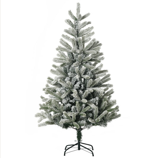 5ft Artificial Snow-Flocked Tree Holiday Home Indoor Christmas Decoration with Metal Feet, Green